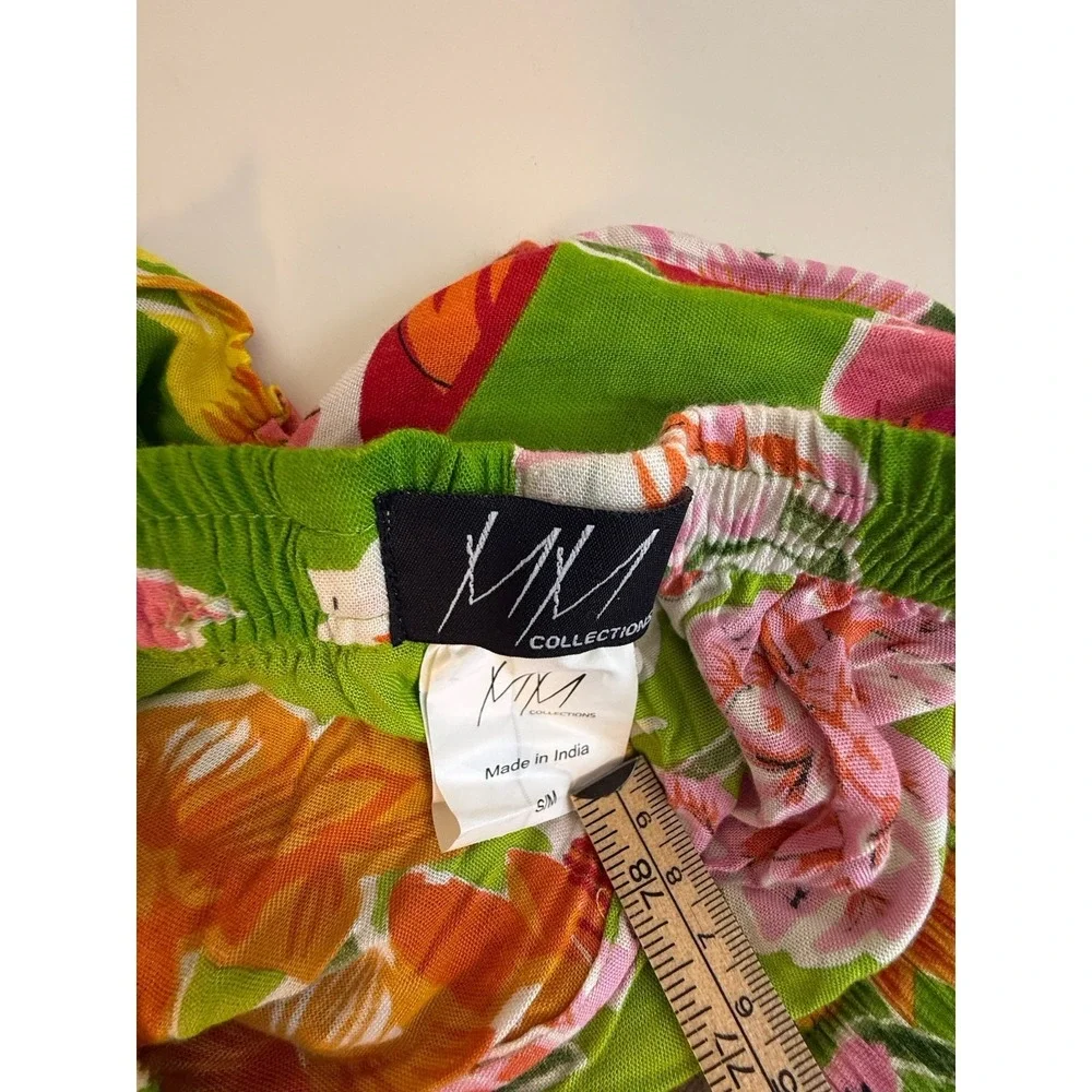 Floral Tropical Shorts Green Pink Boho Resort Beach Pull On Cotton Blend Pockets - Picture 4 of 9